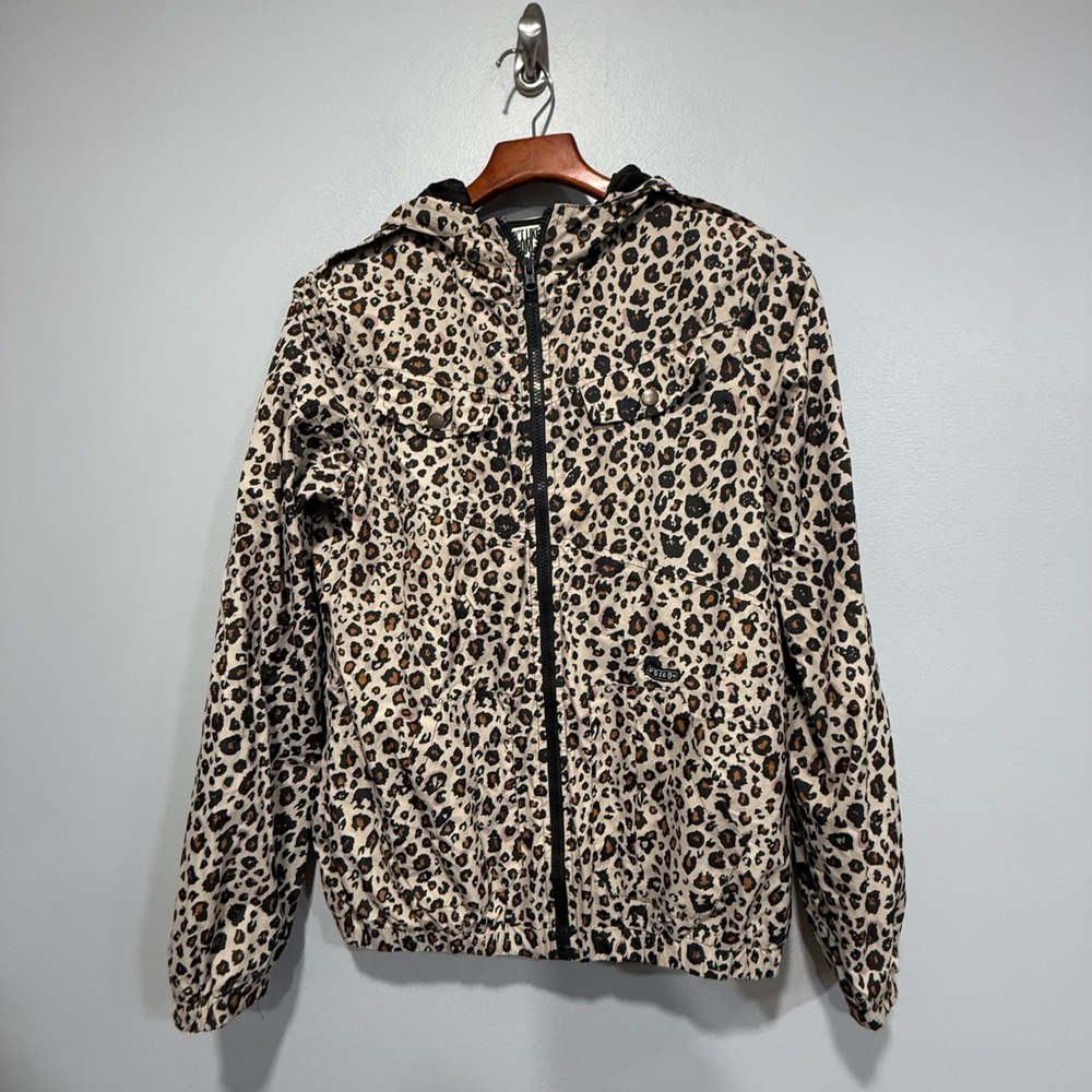 Volcom Kids Enemy Lines Leopard Print Windbreaker Jacket Tan Black B1531211 M 12